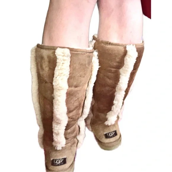 UGG Fur Sunburst Boots in Brown & Cream - Picture 4 of 9